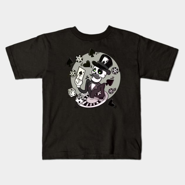 Casino Blackjack Dealing Poker Playing Skull Kids T-Shirt by Trendy Black Sheep